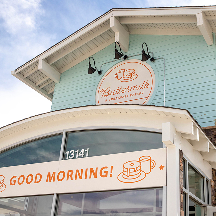 Buttermilk Logo on Building with Baby Blue Paint